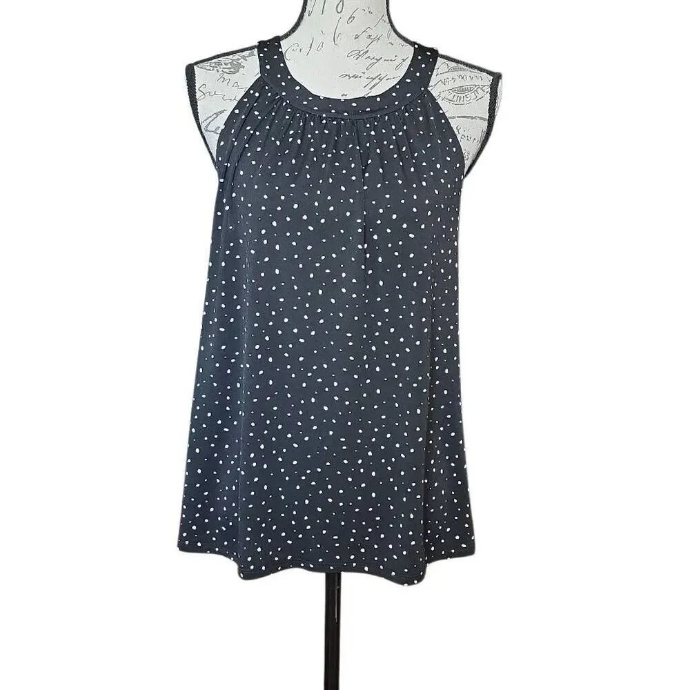 Beacon Apparel Women's Size Large Black White Dot Halter Neck Knit Top